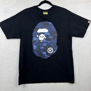 BAPE A Bathing Ape Blue Camo Ape Head Graphic T-Shirt‎ Mens Size L